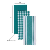 3 Pack Dish Cloth Set Teal Plaid