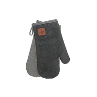 2 PC Black Denim Oven Mitt With Leather Badge