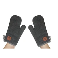 2 PC Black Denim Oven Mitt With Leather Badge