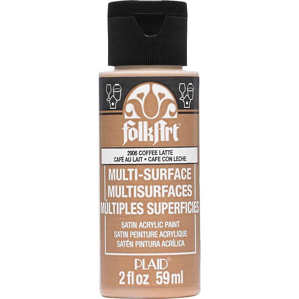 FolkArt Multi-Surface Satin Acrylic Paint, 2 oz., Coffee Latte, FolkArt Multi-Surface Paint