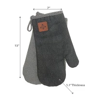 2 PC Black Denim Oven Mitt With Leather Badge