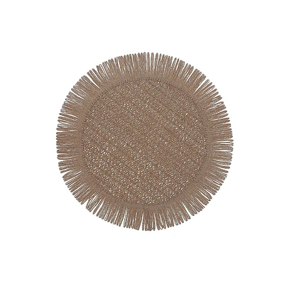 Woven Round Placemat With Fringes Beige 15 X 15 - Set of 12