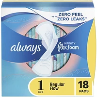 Serviettes Always Infinity, flux régulier, avec ailes, pour femmes, taille 1, non parfumées, 18 serviettes