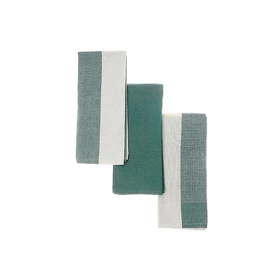 Ensemble De Serviettes De Cuisine De 3 Pcs Block Imprimé Vert