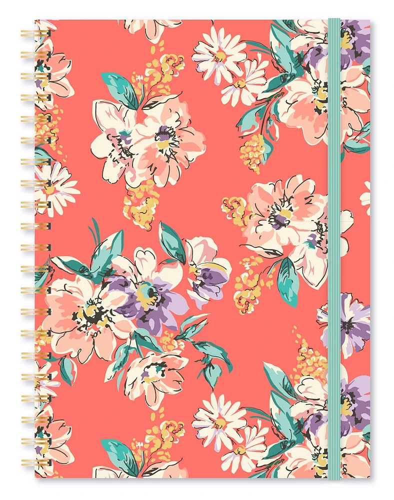 Marquages par C.R. Gibson Jumbo Twin Wire Journal,<br>Imprimé floral pêche