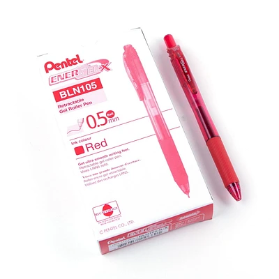 Pentel EnerGel X Retractable Liquid Gel Rollerball Pen, 0.5mm Fine Needle Point, Red Ink, Box of 12