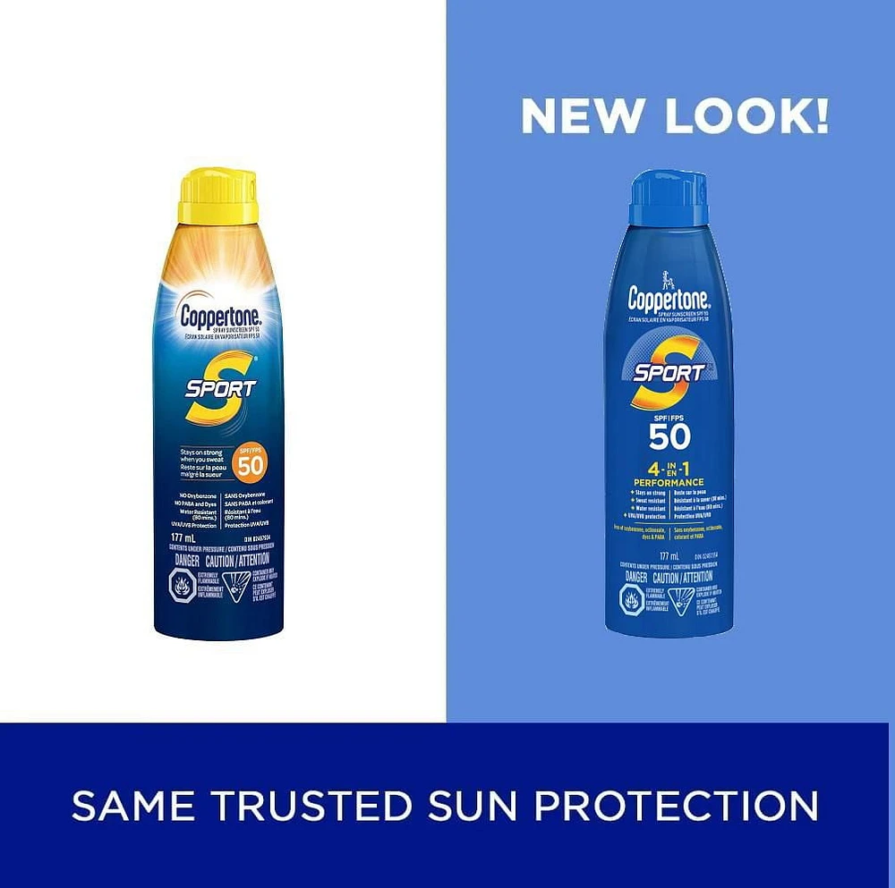 Coppertone Sport Écran Solaire en Vaporisation Continue FPS 50, Résitant à l'eau 177 ml