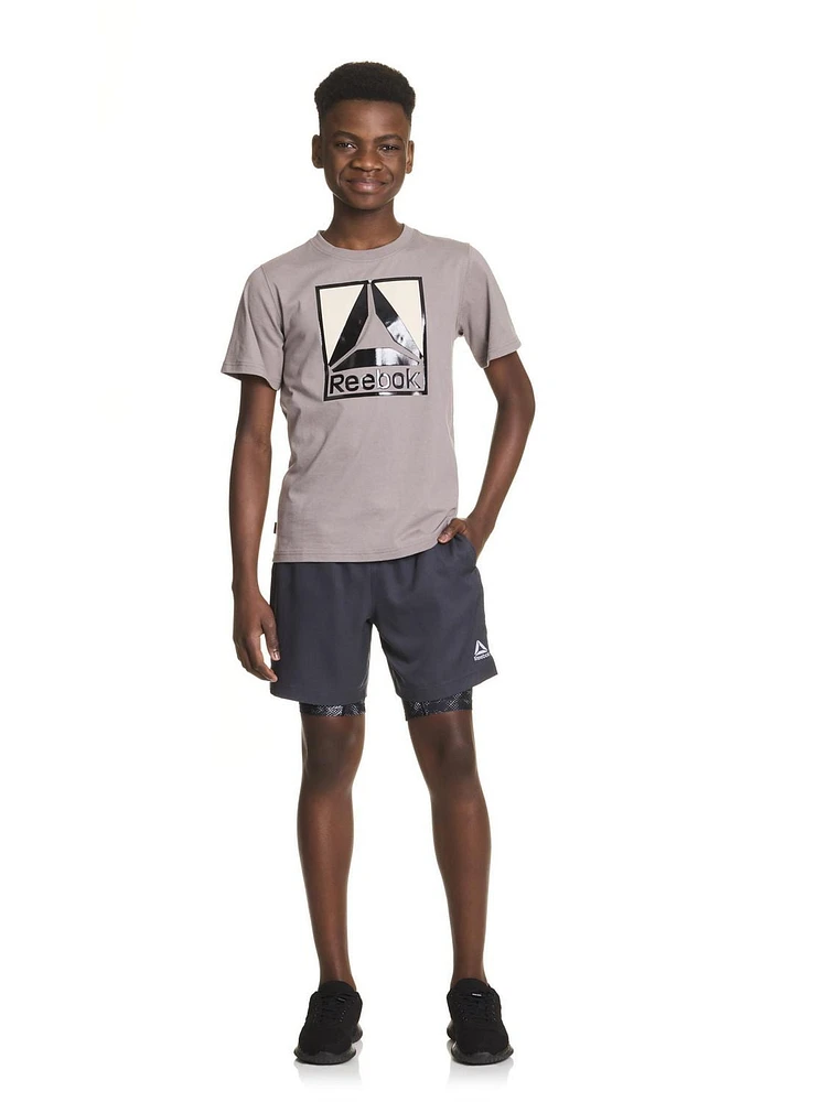 Reebok Boys Perfect Form 2-in-1 Shorts with Compression, Sizes 4-18