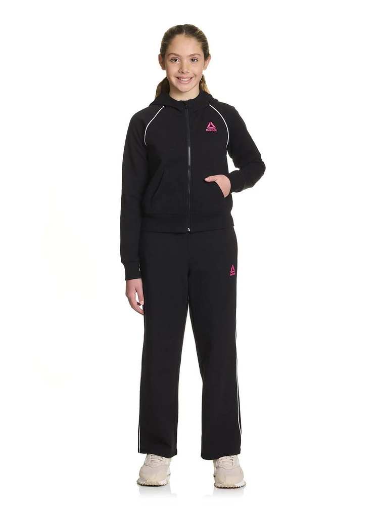 Reebok Girls "Starter" Zip-Up Cropped Hoodie with Piping and Pockets, Sizes 4-16