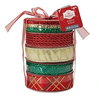 Holiday Time Red Green Gold Metallic Tower Ribbon 45 feet