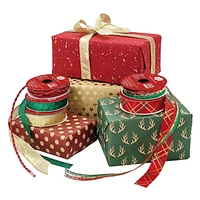 Holiday Time Red Green Gold Metallic Tower Ribbon 45 feet