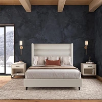 Novogratz Louis Upholstered Bed Frame with High Tufted Headboard, Queen, Textured Ivory Canvas