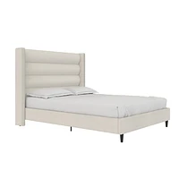 Novogratz Louis Upholstered Bed Frame with High Tufted Headboard, Queen, Textured Ivory Canvas