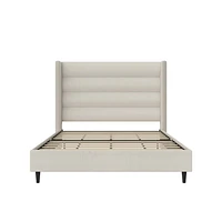 Novogratz Louis Upholstered Bed Frame with High Tufted Headboard, Queen, Textured Ivory Canvas