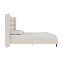 Novogratz Louis Upholstered Bed Frame with High Tufted Headboard, Queen, Textured Ivory Canvas