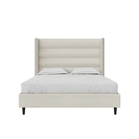 Novogratz Louis Upholstered Bed Frame with High Tufted Headboard, Queen, Textured Ivory Canvas