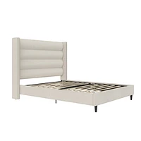 Novogratz Louis Upholstered Bed Frame with High Tufted Headboard, Queen, Textured Ivory Canvas