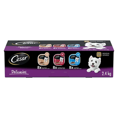 Nourriture humide pour chiens adultes CESAR pain classique en sauce Délices - format variété 24x100g