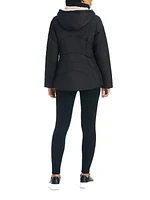 Details Women's Zip Front Bib With Faux Sherpa Hood Puffer Jacket