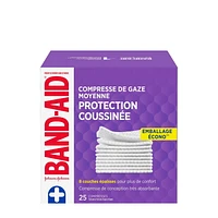 Band-Aid Brand CUSHION-CARE™ Medium Gauze Pads, 3 Inches by 3 Inches, 25 Count Value Pack, 25 count