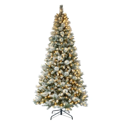 Holiday Time 7.5' Pre-lit Flocked Glacier Spruce Christmas Tree, Green