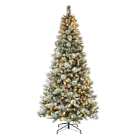 Holiday Time 7.5' Pre-lit Flocked Glacier Spruce Christmas Tree, Green