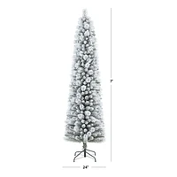 Holiday Time 7' Pre-lit Flocked Colorado Slim Tree, Green