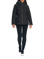 Details Women's Zip Front Bib With Faux Sherpa Hood Puffer Jacket