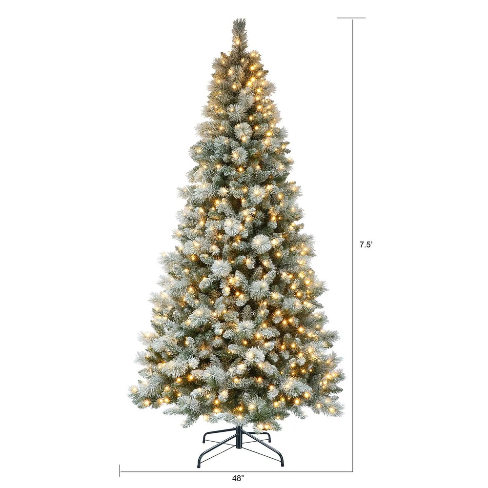 Holiday Time 7.5' Pre-lit Flocked Glacier Spruce Christmas Tree, Green