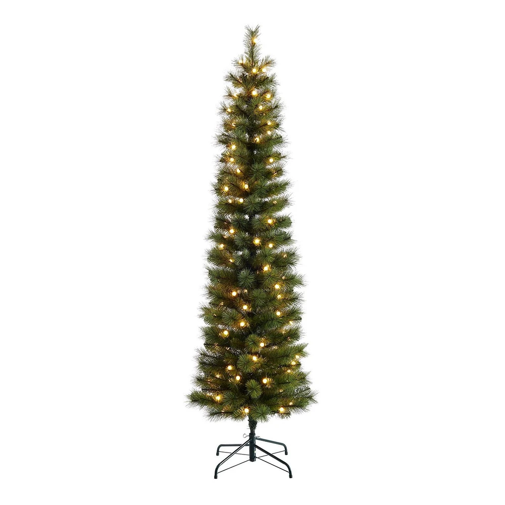 Holiday Time 7' Pre-lit Somerset Pine Pencil Tree, Green