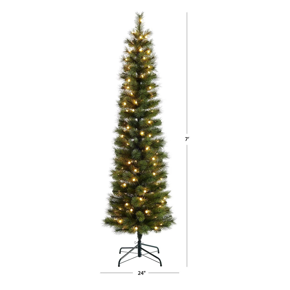 Holiday Time 7' Pre-lit Somerset Pine Pencil Tree, Green