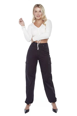 Jeaniologie ™  Ladies Super High Rise Cargo Wide Leg Pant - Black