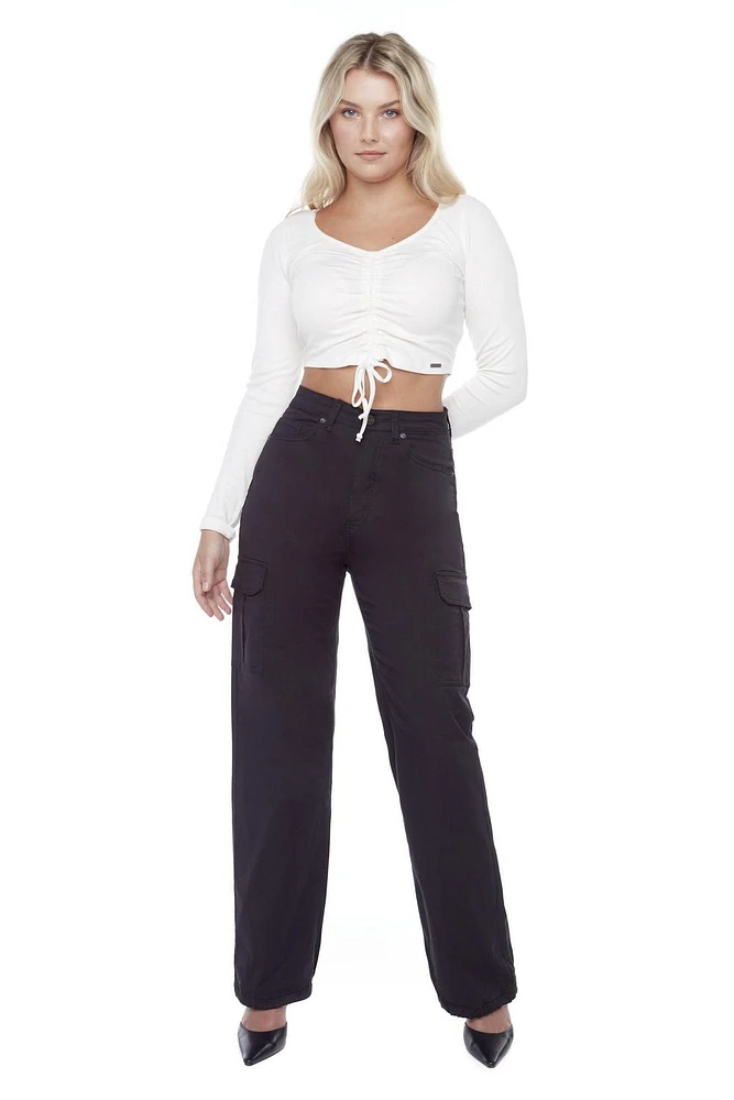 Jeaniologie ™  Ladies Super High Rise Cargo Wide Leg Pant - Black