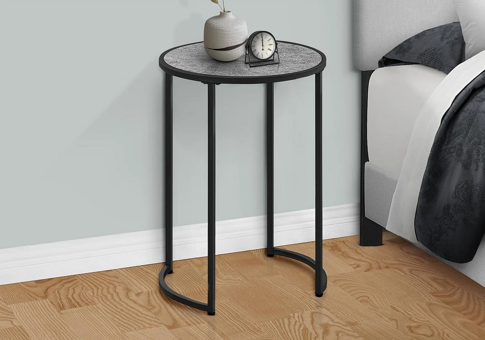 Monarch Specialties Accent Table, Side, Round, End, Nightstand, Lamp, Living Room, Bedroom, Grey Laminate, Black Metal, Contemporary, Modern