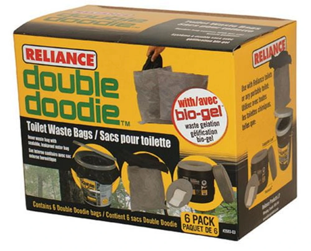 Double Doodie Bags, Double doodie waste bags for easy no mess waste disposal designed for use in Fold to Go toilet- sealable leak proof outer bag contains bio gel to solidfy all liquid waste.