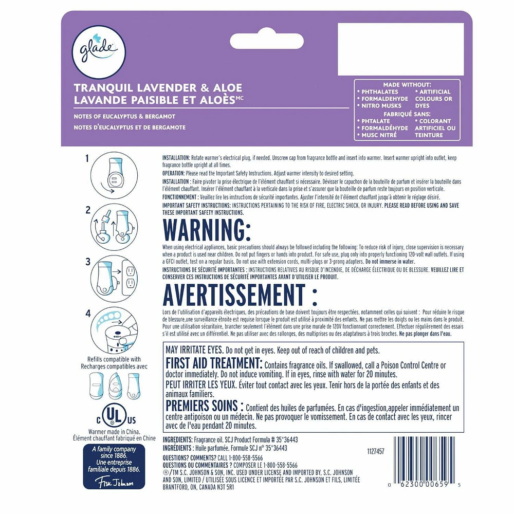 Glade Plugins® Air Freshener Oil Refill, Tranquil Lavender & Aloe
