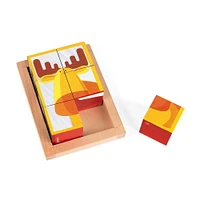 Janod Animal Portrait Wood Blocks - 6-Piece Solid Wood Construction Game for Toddlers - 12 months +