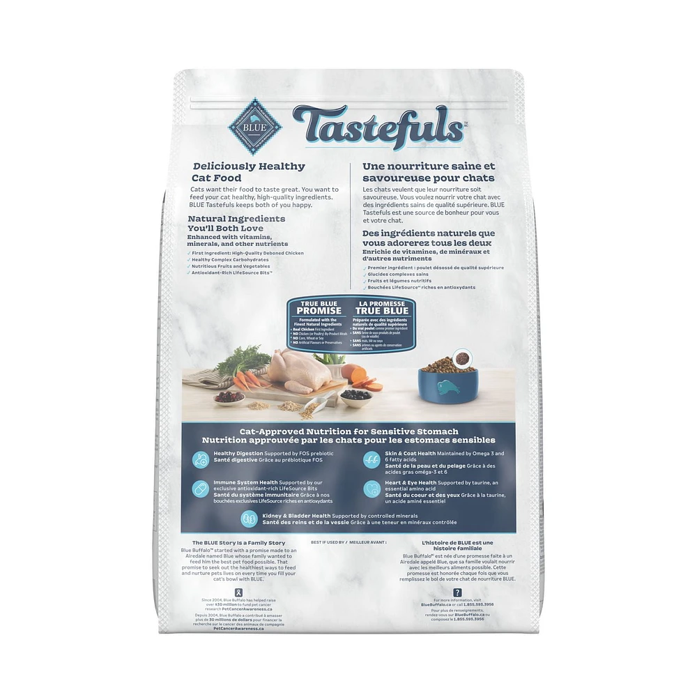 BLUE Tastefuls Adult Sensitive Stomach Natural Dry Cat Food, 4.5kg