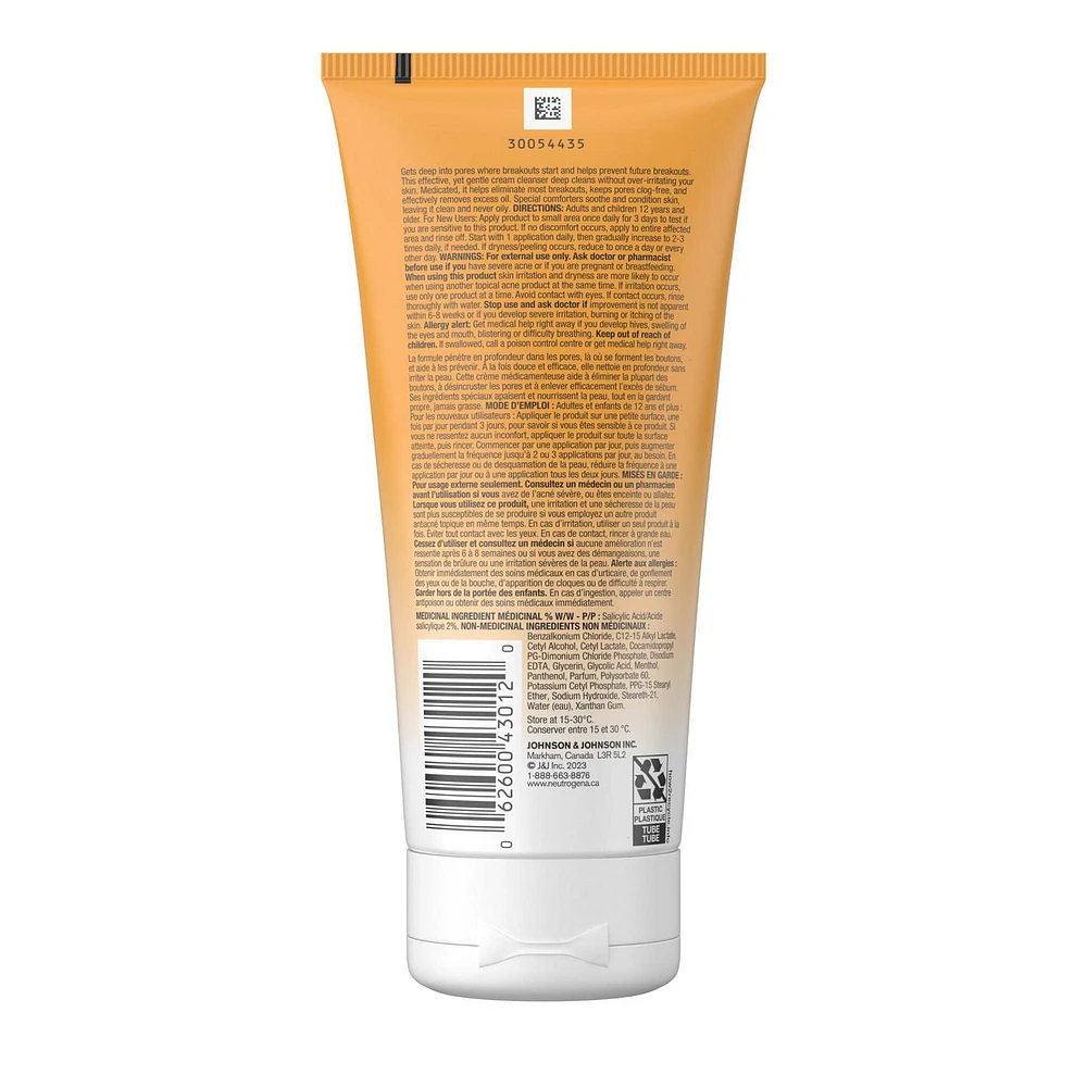 Neutrogena Nettoyant antiacné pour le visage - acide salicylique pour l'acné et les points noirs - crème nettoyante sans huile pour le visage 200 ml