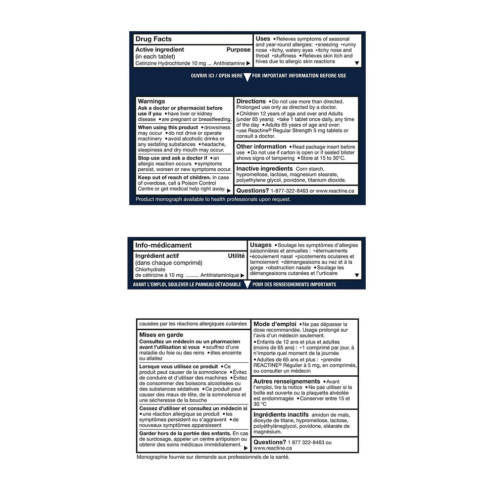 Reactine Extra Strength Antihistamine Tablets - 10mg Cetirizine Hydrochloride - 24 Hour Allergy Symptom Relief Medicine, 120 Count