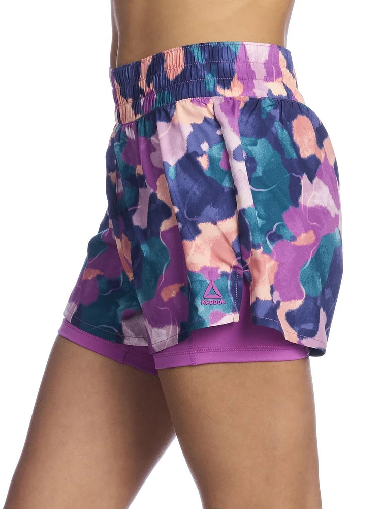Reebok Women’s ‘Reflex’ 2-in-1 High Performance Printed Shorts with Compression, Sizes XS-2XL