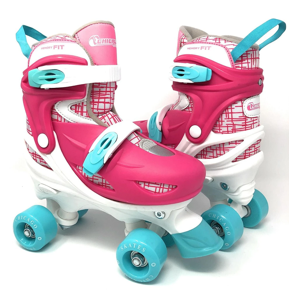 Chicago Skates Kids Adjustable Quad Rollerblades With Accessory Bundle, Pink