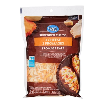 Fromage râpé 3 fromages Great Value 320 g
