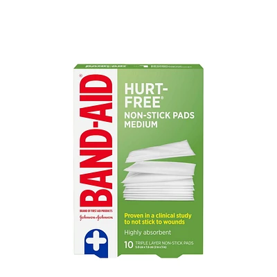 Compresses non adhérentes moyennes de marque BAND-AID® SANS DOULEUR®, 5 cm par 7,6 cm 10 unités