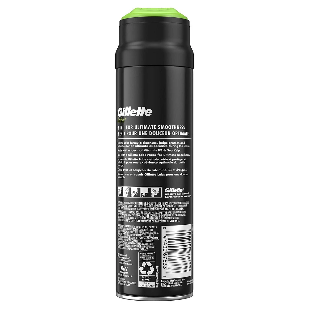 Gillette Labs Shaving Gel for Men, 3-in-1 Shave Gel to Cleanse, Protect and Refresh, Ultimate Smoothness, With Vitamin B3 and Sea Kelp, Sensitive Skin