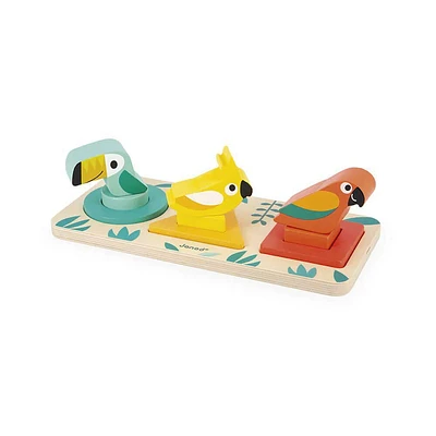 Janod Tropik My First Shapes - Motor Skill Development Toy - Early Learning - Wooden Sorting and Matching Toy for Babies and Toddlers - From 12 months +