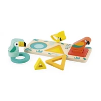 Janod Tropik My First Shapes - Motor Skill Development Toy - Early Learning - Wooden Sorting and Matching Toy for Babies and Toddlers - From 12 months +