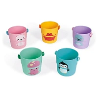 Janod - 5 Activity Buckets - Bath Toys - Early-Development - for Boys and Girls - from 10 Months + - Multilingual