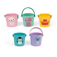 Janod - 5 Activity Buckets - Bath Toys - Early-Development - for Boys and Girls - from 10 Months + - Multilingual