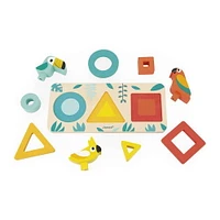 Janod Tropik My First Shapes - Motor Skill Development Toy - Early Learning - Wooden Sorting and Matching Toy for Babies and Toddlers - From 12 months +